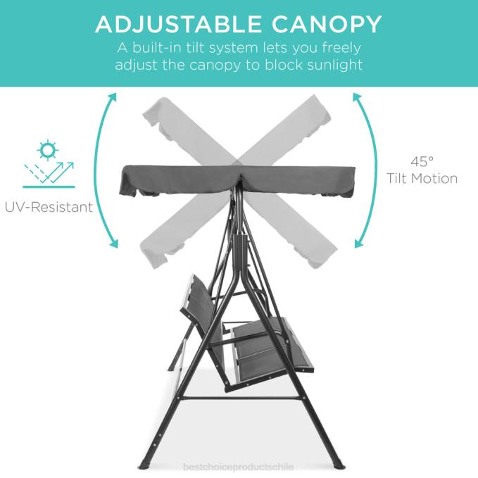 vida al aire libre | Best Choice Products Banco planeador oscilante con dosel para exteriores de 2 plazas con tela textilene y estructura de acero gris08BN1356