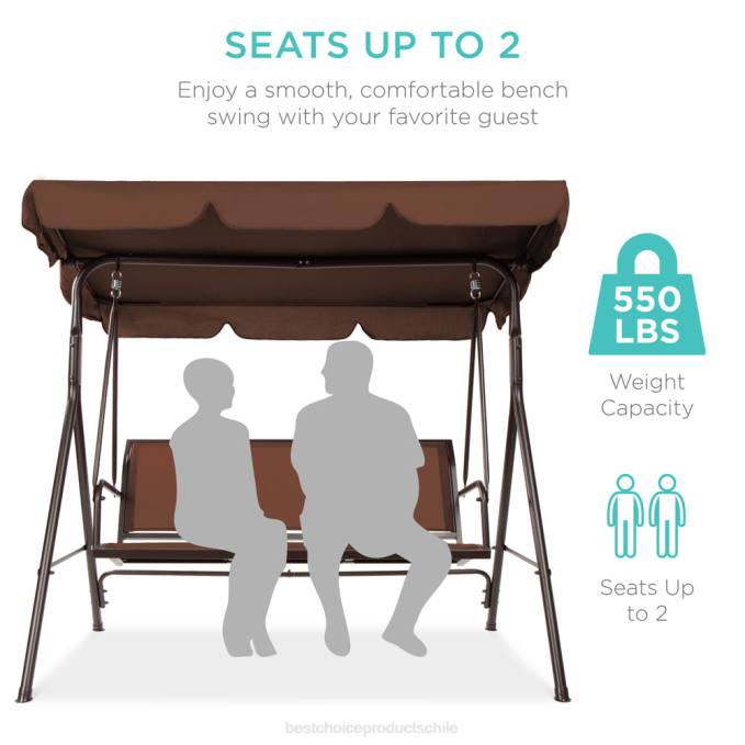 vida al aire libre | Best Choice Products Banco planeador oscilante con dosel para exteriores de 2 plazas con tela textilene y estructura de acero marrón08BN1353