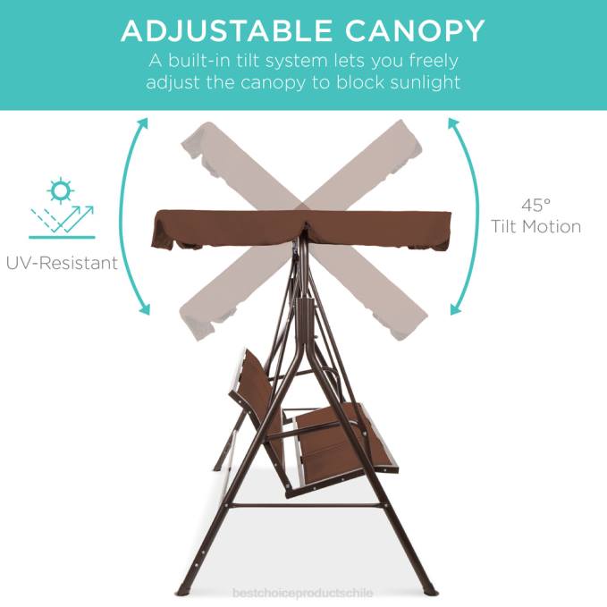 vida al aire libre | Best Choice Products Banco planeador oscilante con dosel para exteriores de 2 plazas con tela textilene y estructura de acero marrón08BN1353