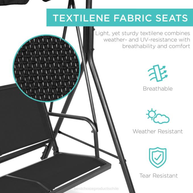 vida al aire libre | Best Choice Products Banco planeador oscilante con dosel para exteriores de 2 plazas con tela textilene y estructura de acero negro08BN1358