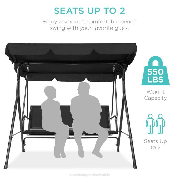 vida al aire libre | Best Choice Products Banco planeador oscilante con dosel para exteriores de 2 plazas con tela textilene y estructura de acero negro08BN1358