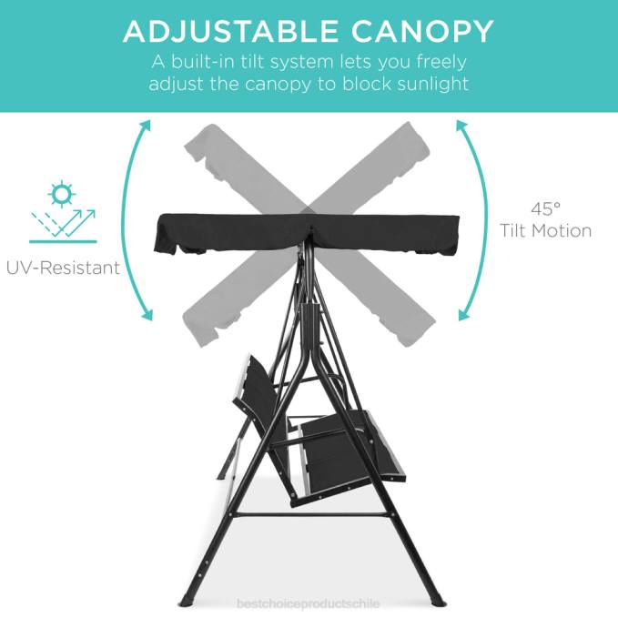 vida al aire libre | Best Choice Products Banco planeador oscilante con dosel para exteriores de 2 plazas con tela textilene y estructura de acero negro08BN1358