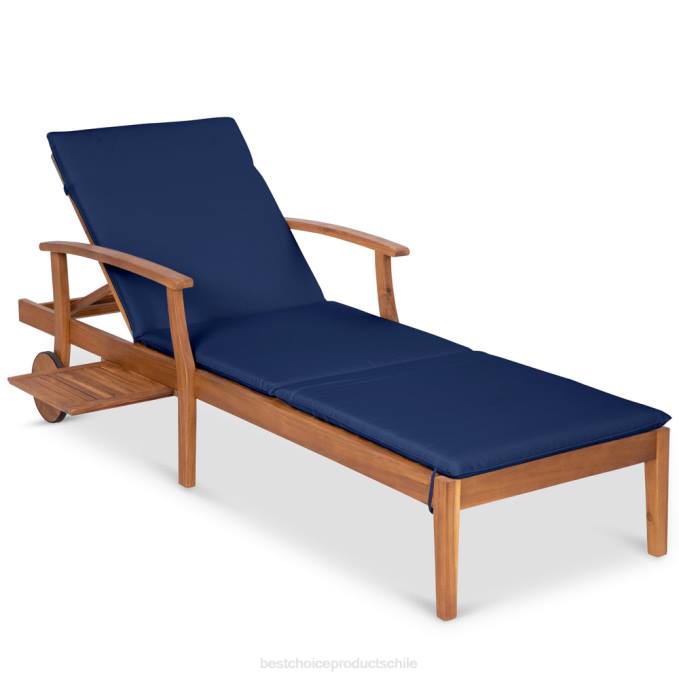 vida al aire libre | Best Choice Products Chaise lounge ajustable de madera de acacia con mesa auxiliar y ruedas. Azul marino08BN873