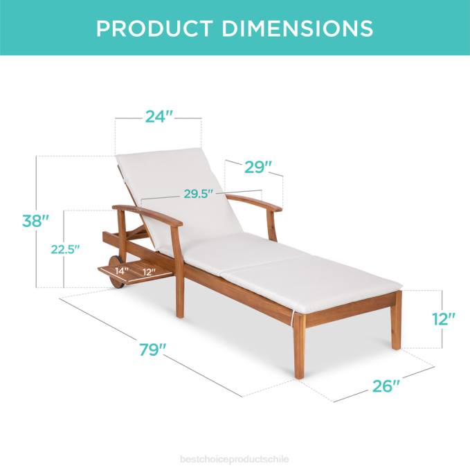 vida al aire libre | Best Choice Products Chaise lounge ajustable de madera de acacia con mesa auxiliar y ruedas. crema08BN872