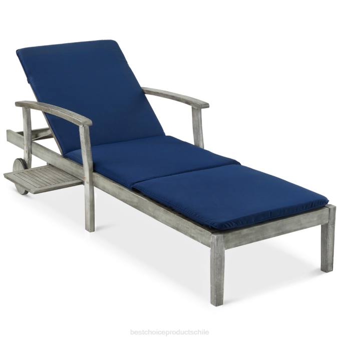 vida al aire libre | Best Choice Products Chaise lounge ajustable de madera de acacia con mesa auxiliar y ruedas. gris/azul marino08BN871