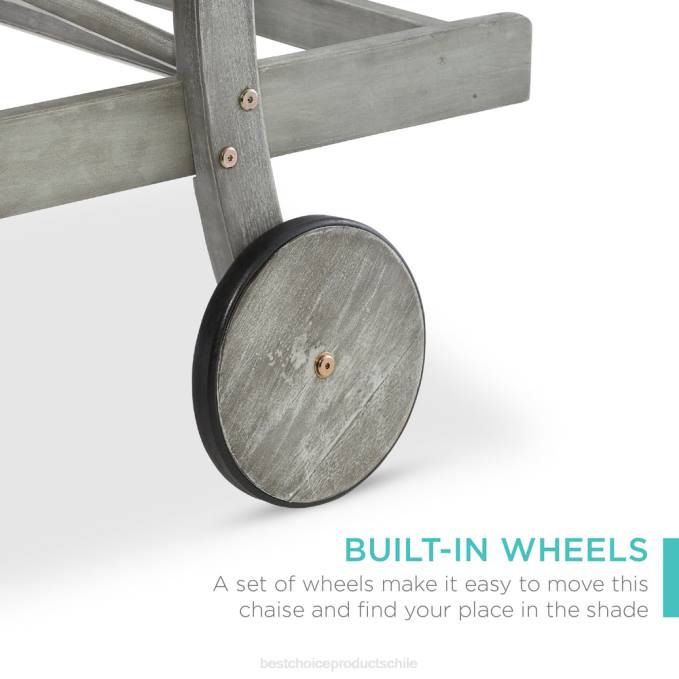 vida al aire libre | Best Choice Products Chaise lounge ajustable de madera de acacia con mesa auxiliar y ruedas. gris/azul marino08BN871