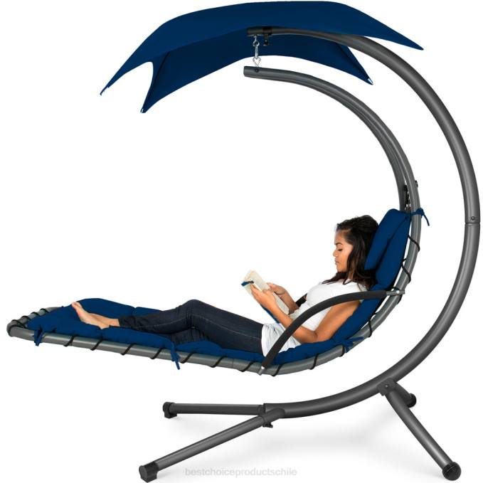 vida al aire libre | Best Choice Products Chaise lounge curvada colgante con almohada incorporada, dosel extraíble Azul marino08BN819