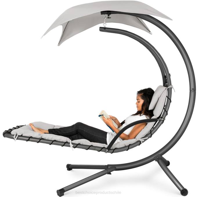 vida al aire libre | Best Choice Products Chaise lounge curvada colgante con almohada incorporada, dosel extraíble arena blanca08BN822