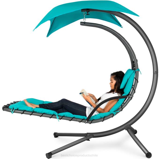 vida al aire libre | Best Choice Products Chaise lounge curvada colgante con almohada incorporada, dosel extraíble azul08BN818