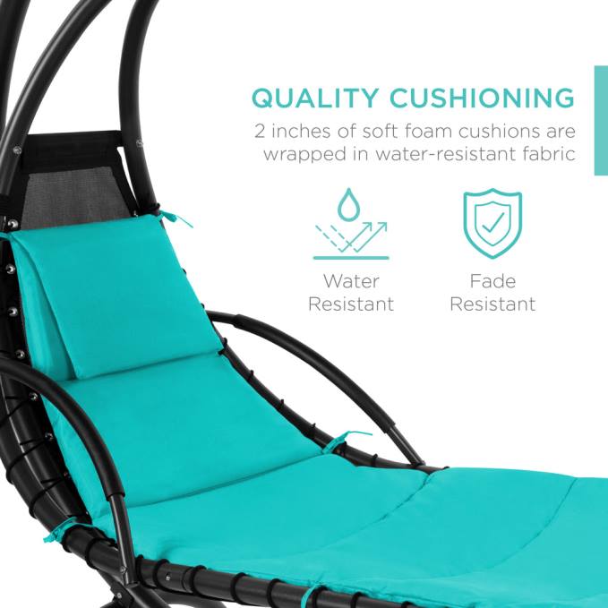 vida al aire libre | Best Choice Products Chaise lounge curvada colgante con almohada incorporada, dosel extraíble azul08BN818