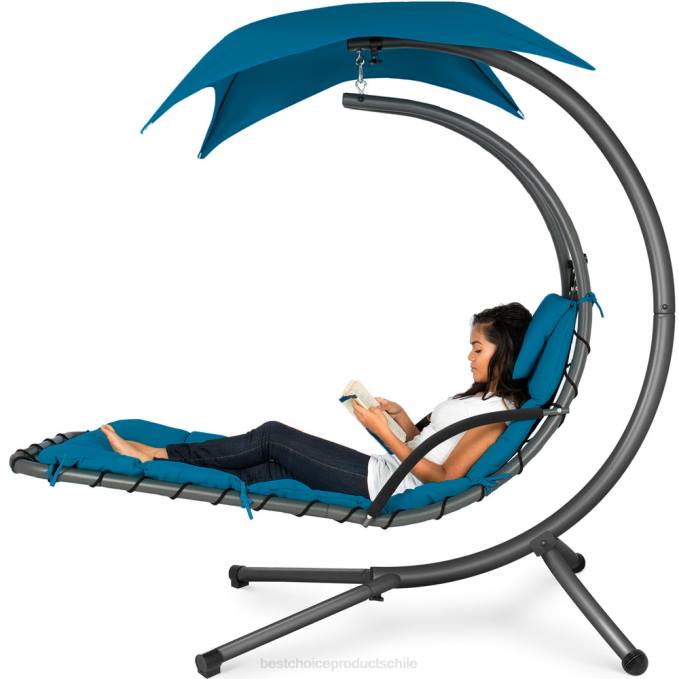 vida al aire libre | Best Choice Products Chaise lounge curvada colgante con almohada incorporada, dosel extraíble azul eléctrico08BN817