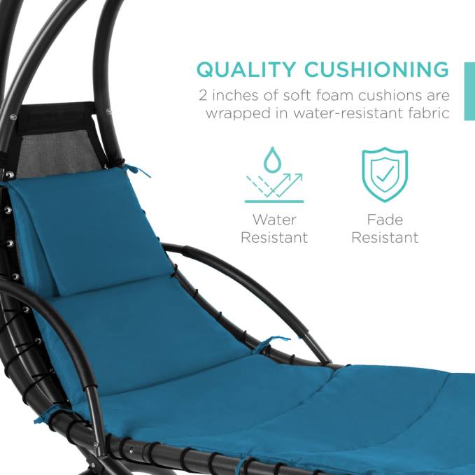 vida al aire libre | Best Choice Products Chaise lounge curvada colgante con almohada incorporada, dosel extraíble azul eléctrico08BN817