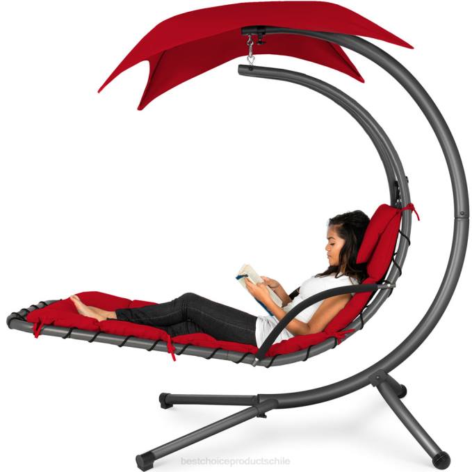 vida al aire libre | Best Choice Products Chaise lounge curvada colgante con almohada incorporada, dosel extraíble rojo08BN821