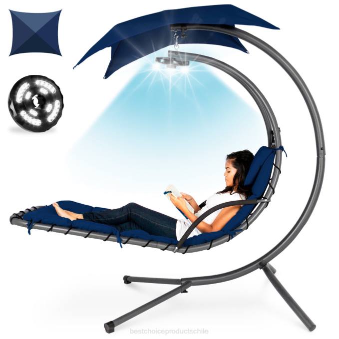vida al aire libre | Best Choice Products Chaise lounge curvada con iluminación LED colgante con almohada, dosel y soporte Armada08BN1413