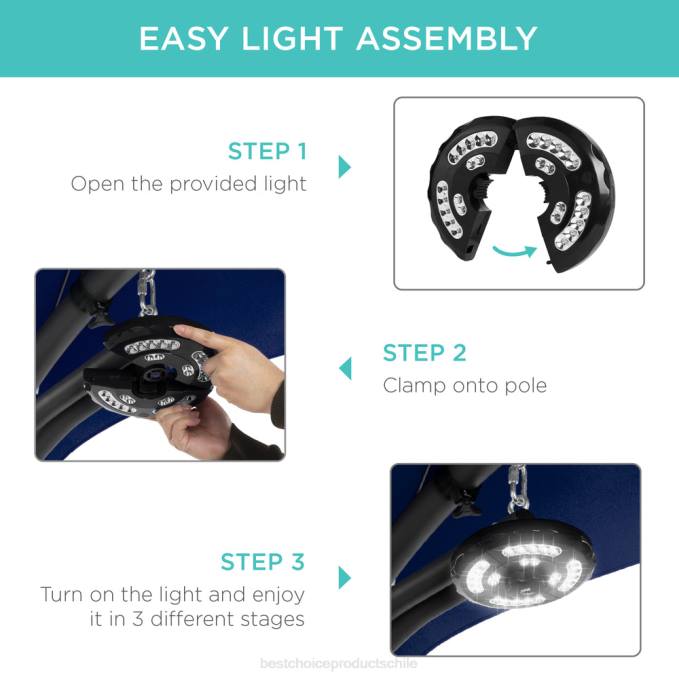 vida al aire libre | Best Choice Products Chaise lounge curvada con iluminación LED colgante con almohada, dosel y soporte Armada08BN1413