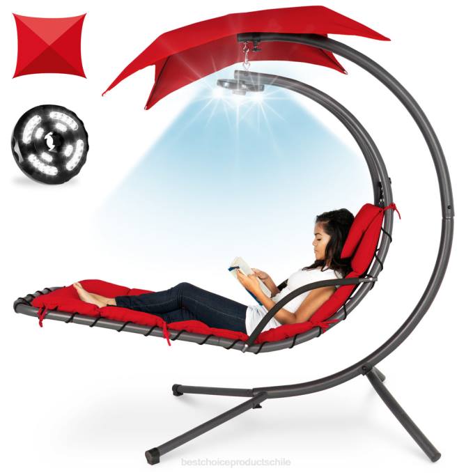 vida al aire libre | Best Choice Products Chaise lounge curvada con iluminación LED colgante con almohada, dosel y soporte rojo08BN1411