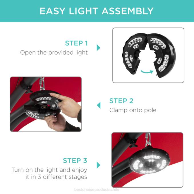 vida al aire libre | Best Choice Products Chaise lounge curvada con iluminación LED colgante con almohada, dosel y soporte rojo08BN1411