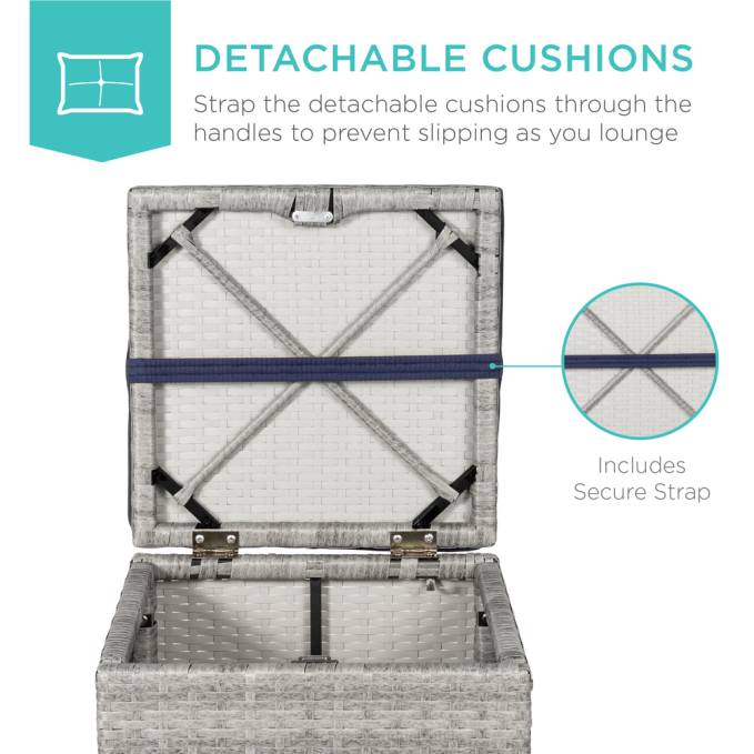vida al aire libre | Best Choice Products Juego de 2 otomanas de mimbre, multiusos con cojines desenfundables, estructura de acero. gris/azul marino08BN894