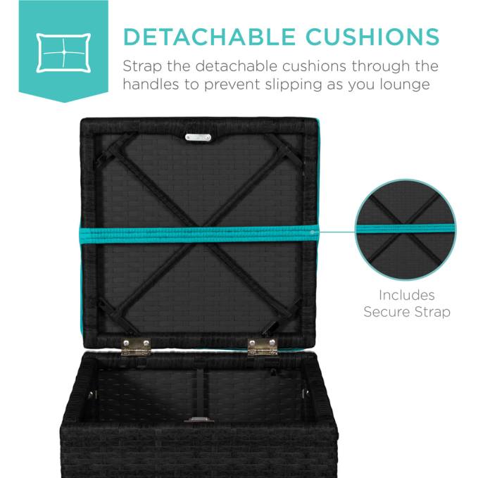 vida al aire libre | Best Choice Products Juego de 2 otomanas de mimbre, multiusos con cojines desenfundables, estructura de acero. negro/verde azulado08BN897