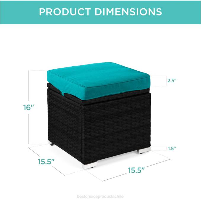 vida al aire libre | Best Choice Products Juego de 2 otomanas de mimbre, multiusos con cojines desenfundables, estructura de acero. negro/verde azulado08BN897