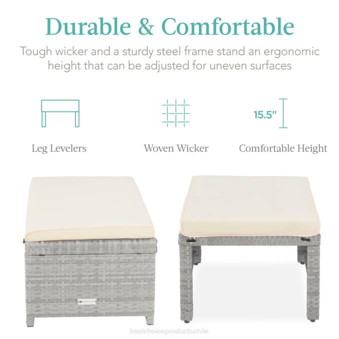vida al aire libre | Best Choice Products Juego de 2 otomanas multiusos de mimbre con cojines desenfundables, estructura de acero. gris/crema08BN919