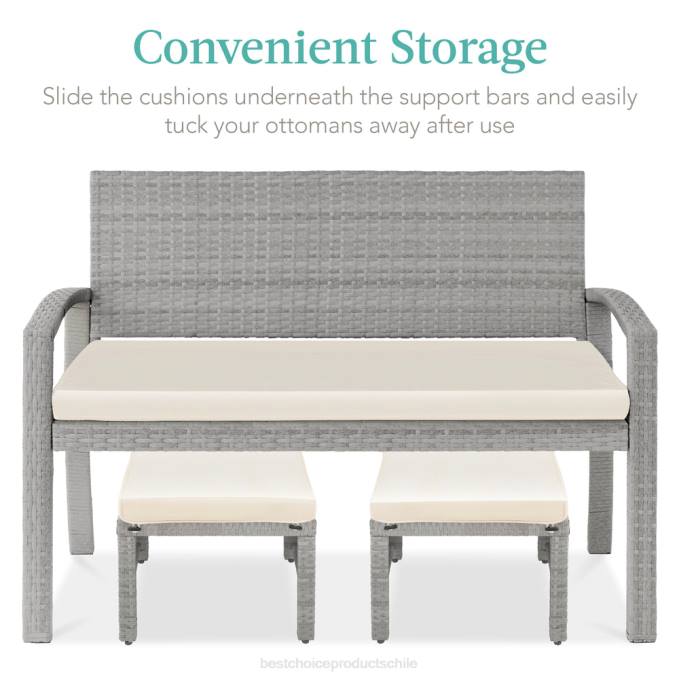 vida al aire libre | Best Choice Products Juego de 2 otomanas multiusos de mimbre con cojines desenfundables, estructura de acero. gris/crema08BN919