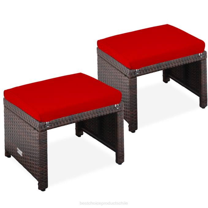 vida al aire libre | Best Choice Products Juego de 2 otomanas multiusos de mimbre con cojines desenfundables, estructura de acero. rojo marrón08BN917