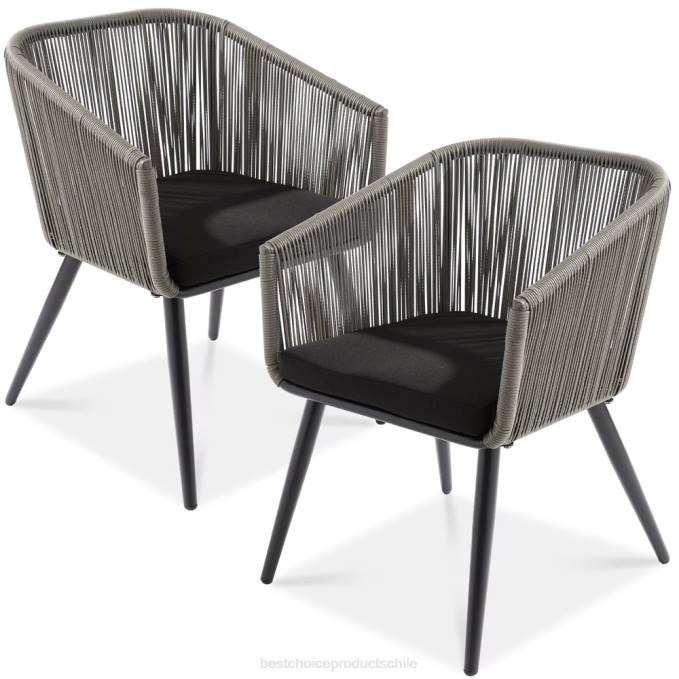 vida al aire libre | Best Choice Products Juego de 2 sillas de comedor de mimbre tejidas para interior y exterior, capacidad de 250 libras gris negro08BN1436