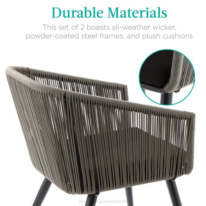 vida al aire libre | Best Choice Products Juego de 2 sillas de comedor de mimbre tejidas para interior y exterior, capacidad de 250 libras gris negro08BN1436