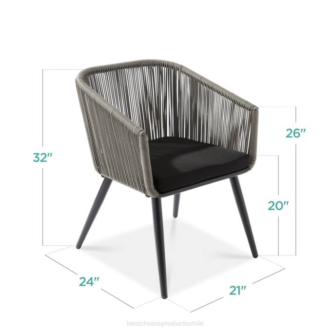vida al aire libre | Best Choice Products Juego de 2 sillas de comedor de mimbre tejidas para interior y exterior, capacidad de 250 libras gris negro08BN1436