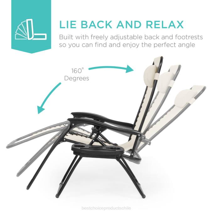 vida al aire libre | Best Choice Products Juego de 2 sillones reclinables ajustables de gravedad cero para patio con portavasos Marfil08BN813