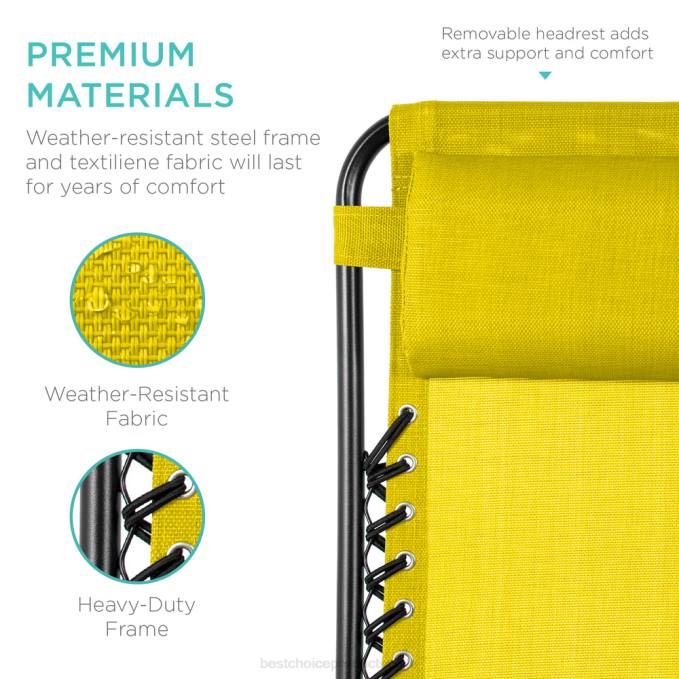 vida al aire libre | Best Choice Products Juego de 2 sillones reclinables ajustables de gravedad cero para patio con portavasos amarillo girasol08BN815