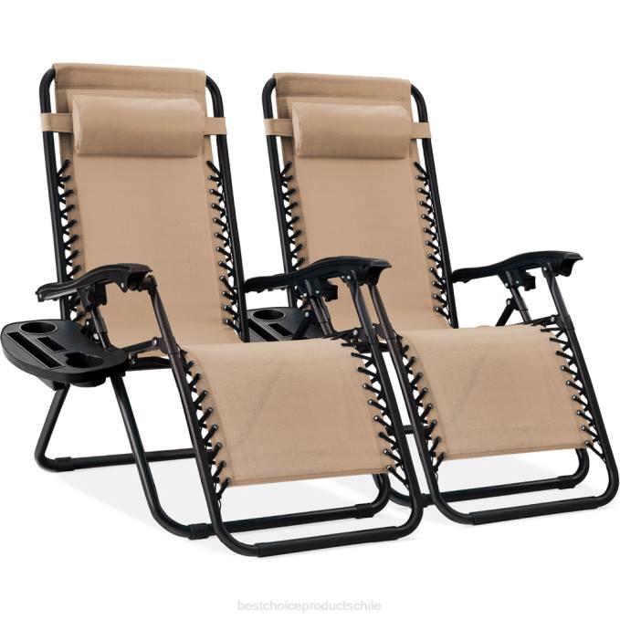 vida al aire libre | Best Choice Products Juego de 2 sillones reclinables ajustables de gravedad cero para patio con portavasos arena08BN810