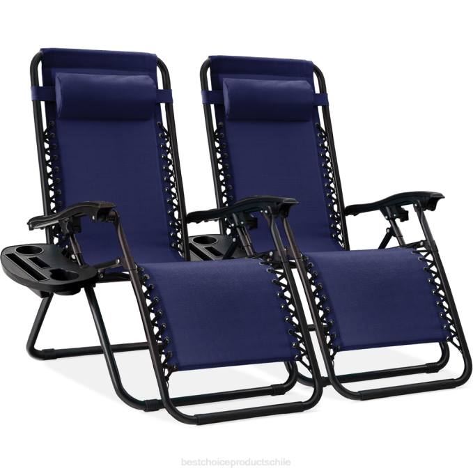 vida al aire libre | Best Choice Products Juego de 2 sillones reclinables ajustables de gravedad cero para patio con portavasos azul08BN793