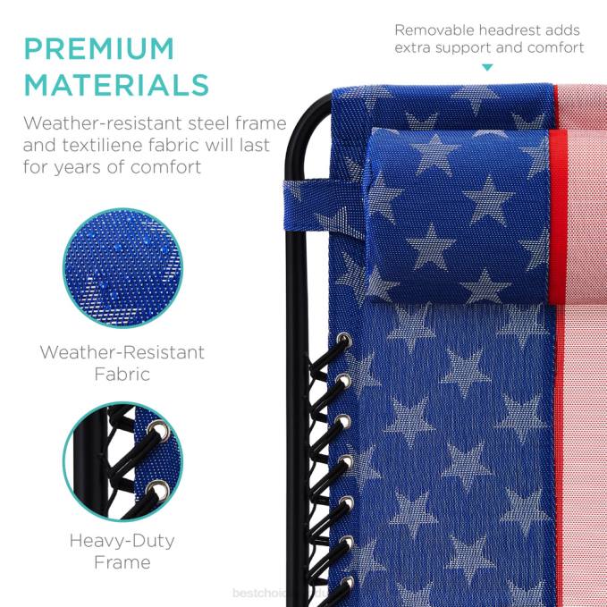 vida al aire libre | Best Choice Products Juego de 2 sillones reclinables ajustables de gravedad cero para patio con portavasos bandera estadounidense08BN802