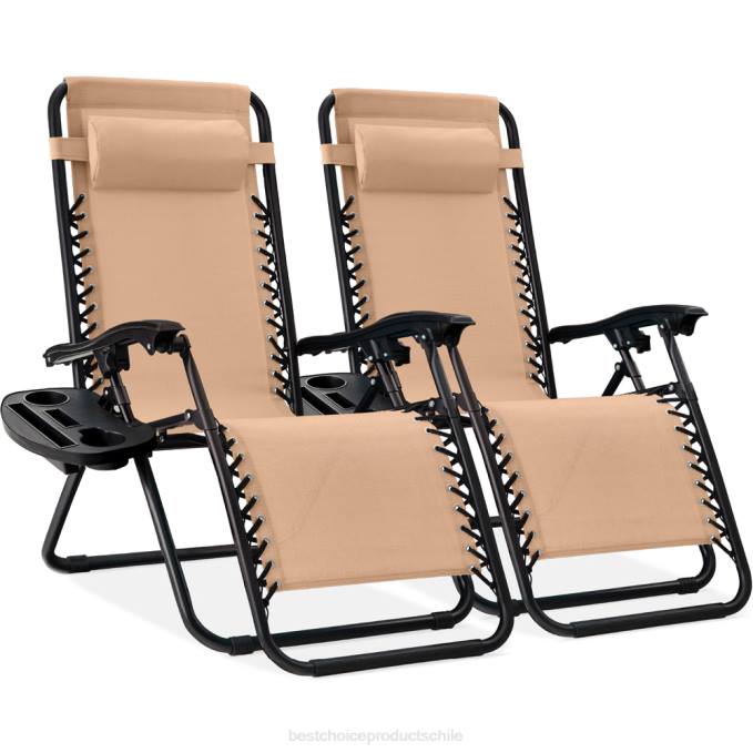 vida al aire libre | Best Choice Products Juego de 2 sillones reclinables ajustables de gravedad cero para patio con portavasos beige08BN797