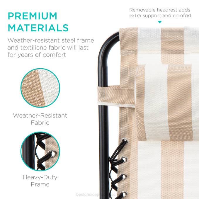 vida al aire libre | Best Choice Products Juego de 2 sillones reclinables ajustables de gravedad cero para patio con portavasos bronceado a rayas08BN807
