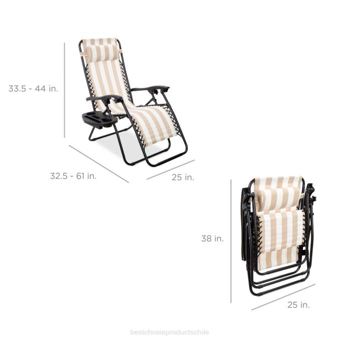 vida al aire libre | Best Choice Products Juego de 2 sillones reclinables ajustables de gravedad cero para patio con portavasos bronceado a rayas08BN807