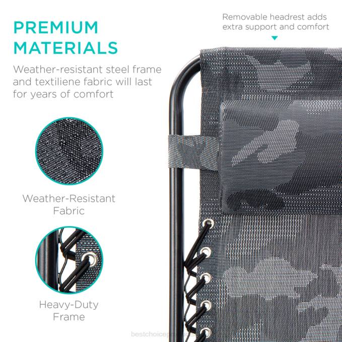 vida al aire libre | Best Choice Products Juego de 2 sillones reclinables ajustables de gravedad cero para patio con portavasos camuflaje08BN804