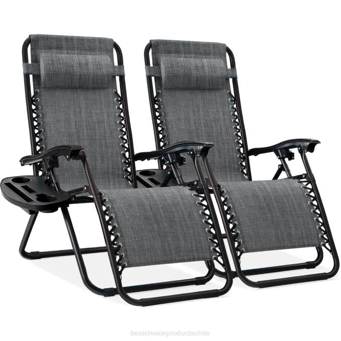 vida al aire libre | Best Choice Products Juego de 2 sillones reclinables ajustables de gravedad cero para patio con portavasos gris08BN794