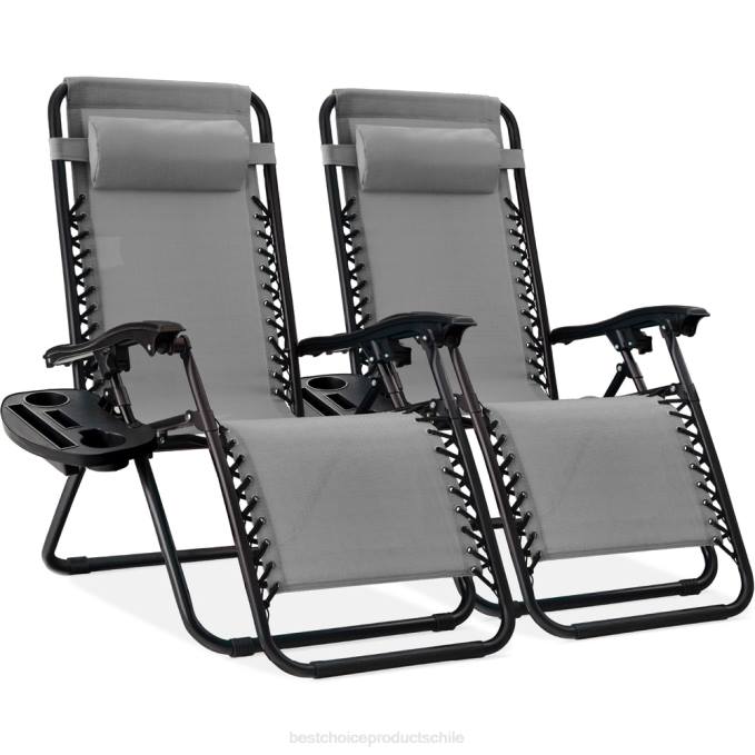 vida al aire libre | Best Choice Products Juego de 2 sillones reclinables ajustables de gravedad cero para patio con portavasos gris hielo08BN808