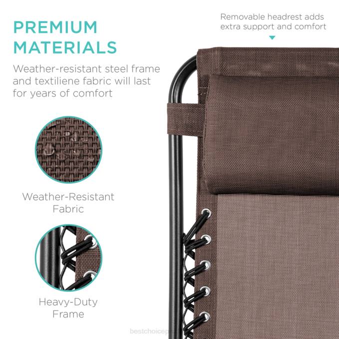 vida al aire libre | Best Choice Products Juego de 2 sillones reclinables ajustables de gravedad cero para patio con portavasos marrón08BN796