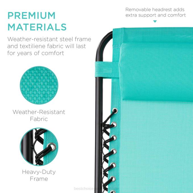 vida al aire libre | Best Choice Products Juego de 2 sillones reclinables ajustables de gravedad cero para patio con portavasos menta08BN809