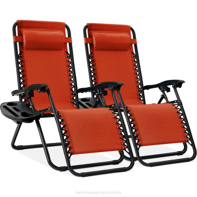 vida al aire libre | Best Choice Products Juego de 2 sillones reclinables ajustables de gravedad cero para patio con portavasos naranja quemada08BN805