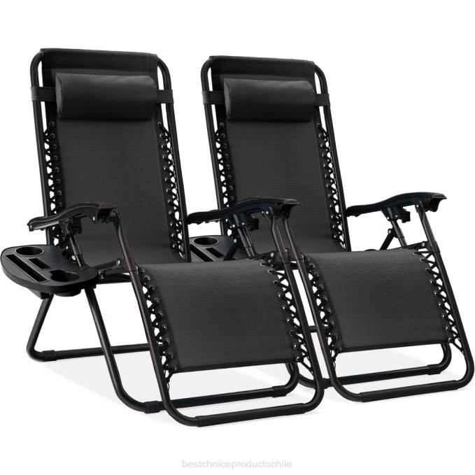 vida al aire libre | Best Choice Products Juego de 2 sillones reclinables ajustables de gravedad cero para patio con portavasos negro08BN795