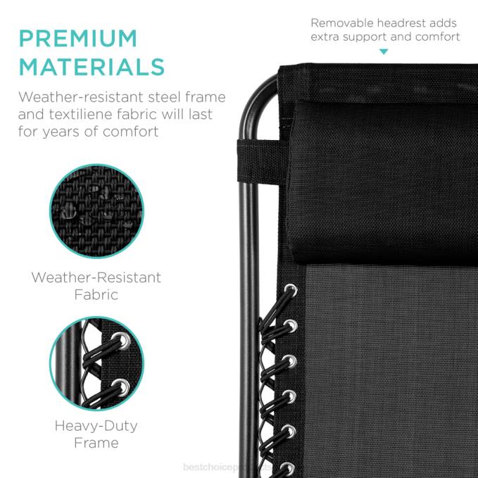 vida al aire libre | Best Choice Products Juego de 2 sillones reclinables ajustables de gravedad cero para patio con portavasos negro08BN795