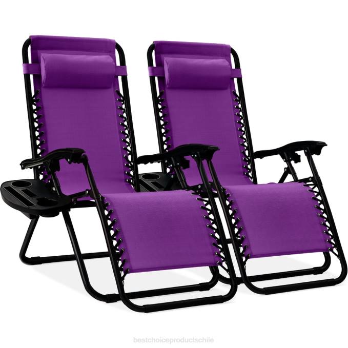 vida al aire libre | Best Choice Products Juego de 2 sillones reclinables ajustables de gravedad cero para patio con portavasos púrpura amatista08BN812