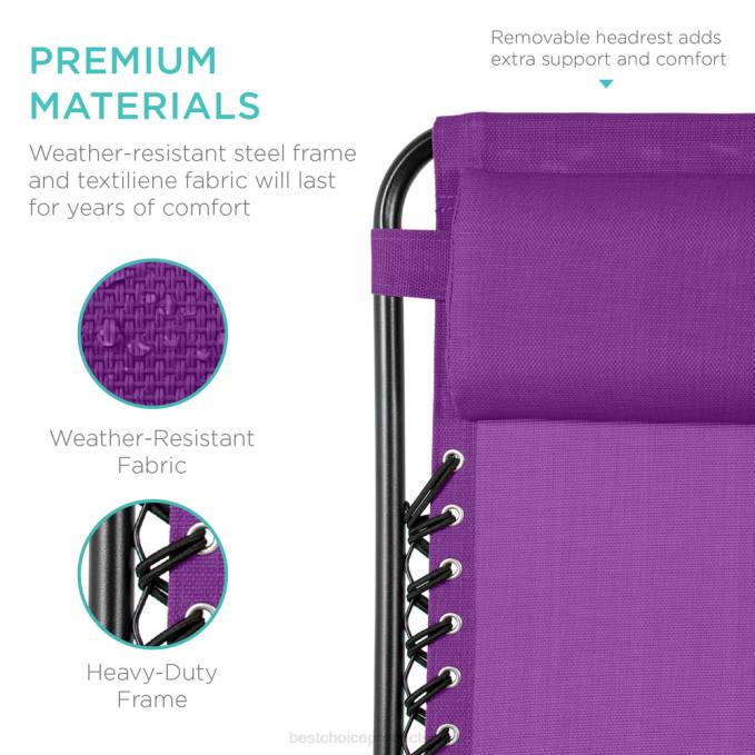 vida al aire libre | Best Choice Products Juego de 2 sillones reclinables ajustables de gravedad cero para patio con portavasos púrpura amatista08BN812