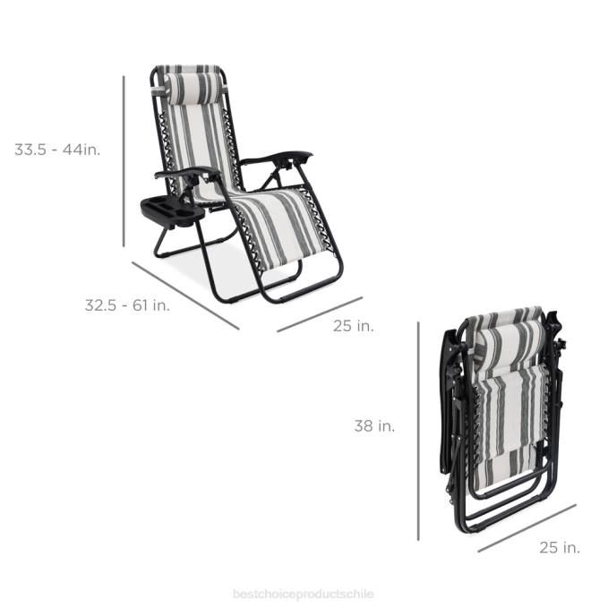 vida al aire libre | Best Choice Products Juego de 2 sillones reclinables ajustables de gravedad cero para patio con portavasos rayas grises08BN814