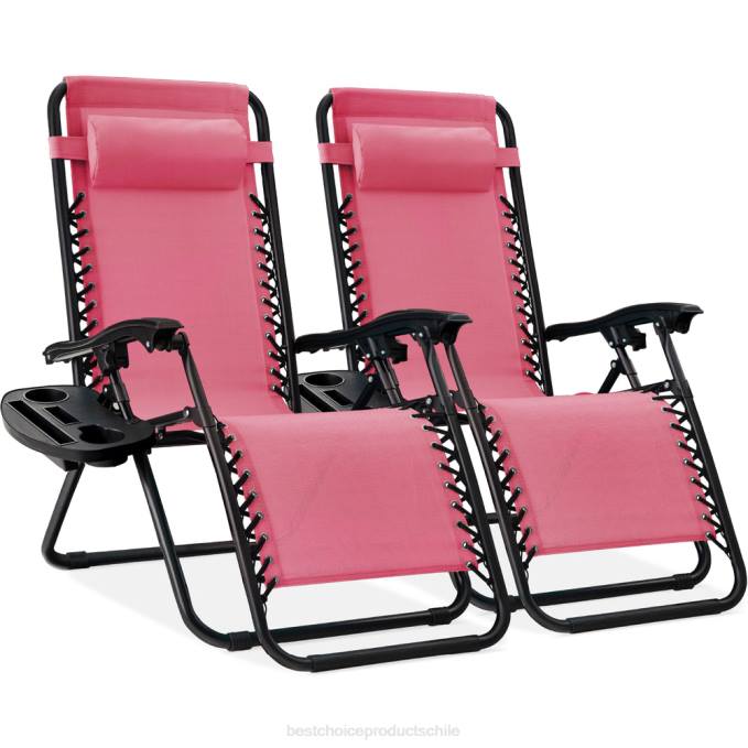 vida al aire libre | Best Choice Products Juego de 2 sillones reclinables ajustables de gravedad cero para patio con portavasos rosa08BN806